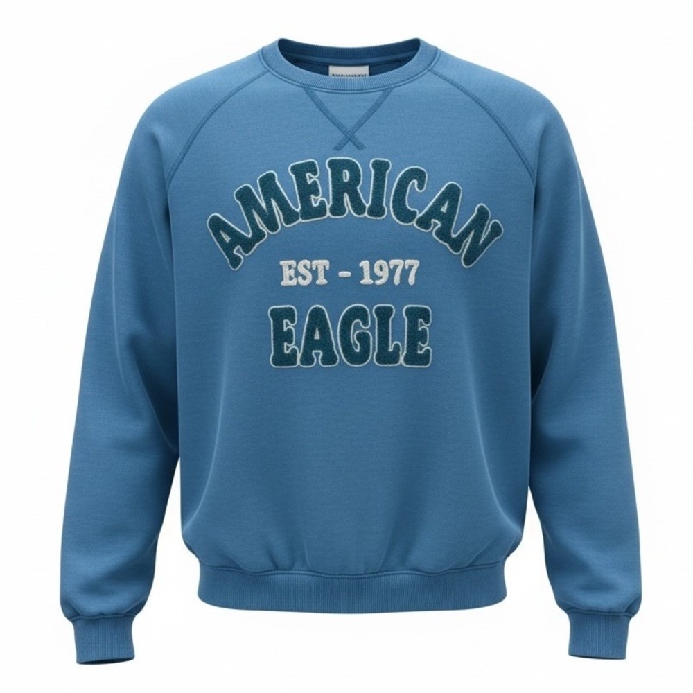 American Eagle 1977 Blue Pullover Sweatshirt Crewneck Logo Size Small